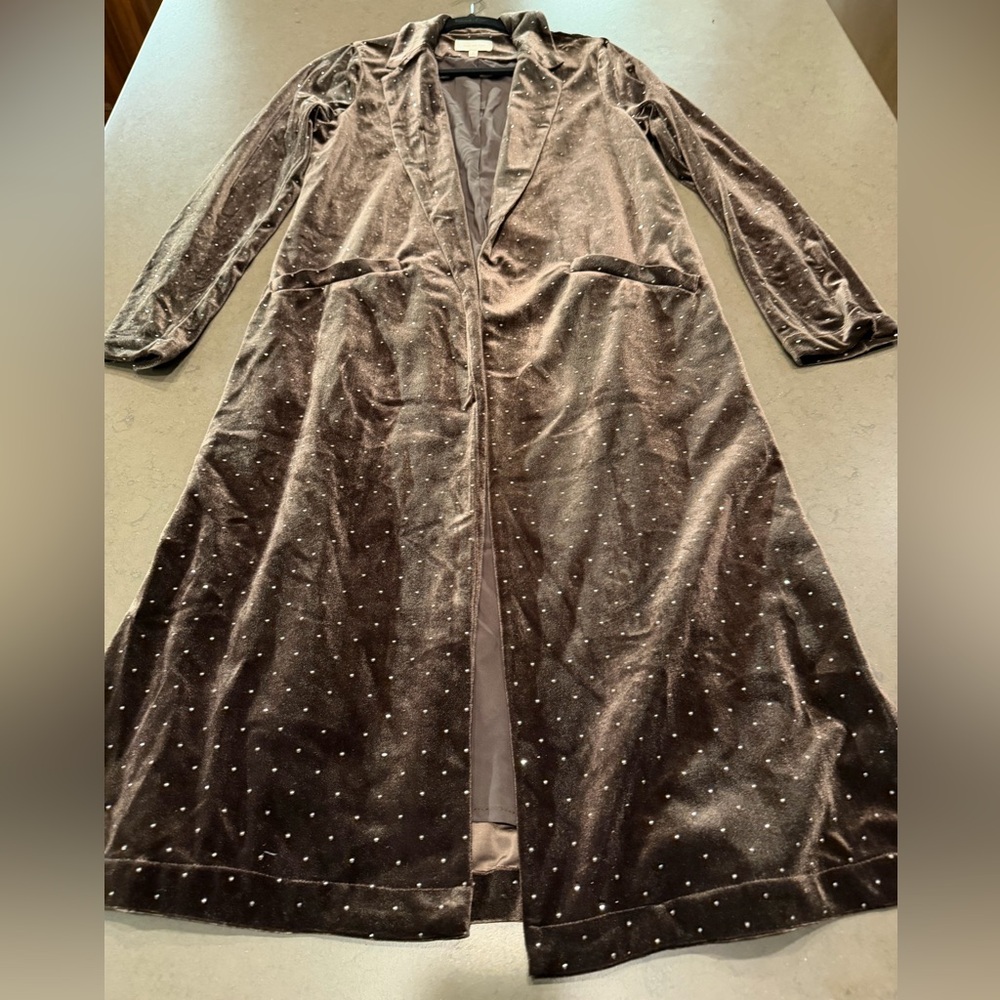 Skies Are Blue Velvet Long Coat with Studded Detail Sz: M - Picture 6 of 12
